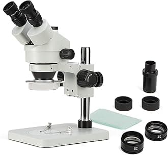 SWIFT Trinocular Stereo Zoom Microscope with 56-Bulb LED Ring Light,3.5X-90X Magnification,WF10X Eyepieces,0.7X-4.5X Zoom Objective, 0.5X 2.0X Additional Objectives,Table Pillar Stand