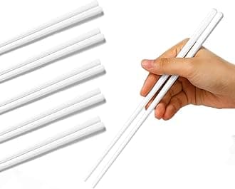 LEETOYI Porcelain Chopsticks Set of 5, Ceramic Chinese Chopsticks Easy to Clean, 9.6-Inch (White)