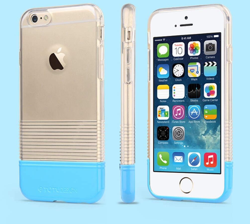 Slim Clear TPU Silicon + Plastic Hard Case for iPhone 6 Plus 5.5" (Blue RC)