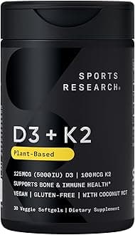 Sports ResearchD3 + K2, Plant-Based, 30 Veggie Softgels