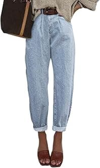 Womens High Waisted Baggy Jeans Boyfriend Cropped Loose Denim Pants