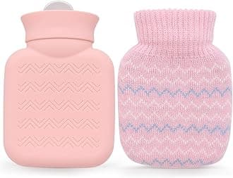Photken 320ml Hot Water Bottle with Knited Cover, Mini Hot Water Bag for Pain Relief, Waist, Back, Neck, Shoulders, Small Leak Proof Hot Water Bottle with Removable Cover for Women, Kids, Best Gifts