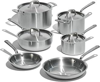 Made In Cookware - 10 Piece Stainless Steel Pot and Pan Set - 5 Ply Clad - Includes Stainless Steel Frying Pans, Saucepans, Saucier and Stock Pot W/Lid - Professional Cookware - Crafted in Italy