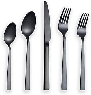 Berglander Flatware Set 20 Pieces with Black Titanium Plated, Stainless Steel Black Silverware Set, Black Cutlery Set, Service for 4 (Matte Black)