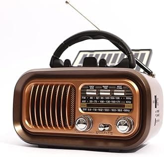 Small Retro Vintage Radio Bluetooth, Portable Radio AM FM Transistor with Best Sound, Solar/Battery Operated Radio/Rechargeable Radio, TWS, Support TF Card/USB Playing