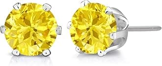 Gem Stone King 6MM Canary Yellow Round Cubic Zirconia CZ Post with Friction Back Stud Earrings For Women Men (3.00 Cttw, Round 6MM)