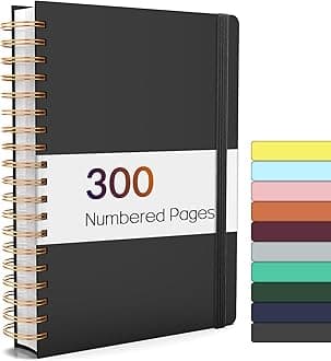 Forvencer Lined Spiral Journal Notebook with 300 Numbered Pages, B5 College Ruled Thick Journals for Writing with 100GSM Paper, Hardcover Notebooks with Contents for Work, School, Women, Men, Black