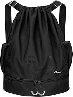 Ryaco Drawstring Sports Bag Backpack Large Size Water Resistant Bag with Zipper Pockets and Water Bottle for Gym, Yoga School and Swimming Beach