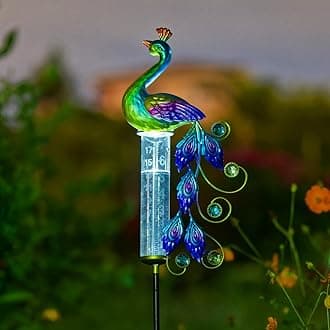 Venniy Peacock Rain Gauge Outdoor 36.6" Solar Powered Large Rain Gauges Freeze Proof Water Gauge with Metal Stakes Decorative for Garden,Lawns,Patio