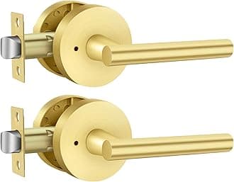 Haidms 2 Pack Gold Door Handles - Brushed Gold Interior Door Lever, Bathroom/Bedroom Privacy Door Handle, Heavy Duty Modern Style
