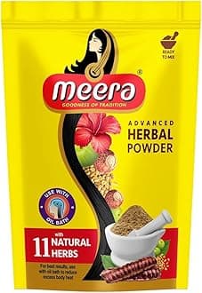 Meera 4 X Herbal Hair Wash Powder Shikakai, Tulsi, Shampoo 4 X 80 G = 320g