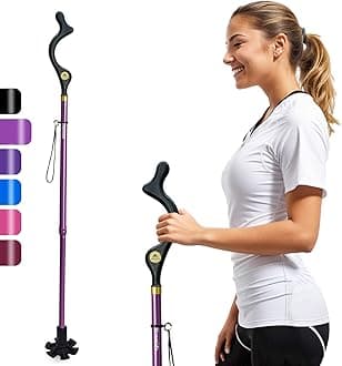 Walking Cane Foldable for Men & Women Seniors for Balance,Self Standing Folding Cane,Height Adjustable Anti-Slip Lightweight Alloy Walking Stick Collapsable for Travel Mobility Aid (Purple)