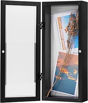 Muzilife 12.5x5 Shadow Box Picture Frame - 2.16" Internal Depth, Wood & Glass Display Case Ready to Hang Memory Box Baby Sports Memorabilia, Wedding, Tickets, and Photos, Black