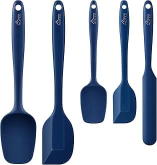 HOTEC 600℉ Heat Resistant BPA-Free Silicone Rubber Spatula Set, Kitchen Cooking Spatulas, Baking, Mixing, for Non Stick Cookware, Dishwasher Safe, Classic Blue Set of 5