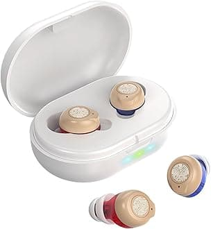 Nano Rechargeable Touch Hearing Aids for Seniors and Adults Severe Hearing Loss with Noise Cancelling，Easy Volume Control，Blue & Red Pair With Portable Charging Case，Suitable Gift for Elders (white)
