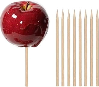 HANSGO Wooden Candy Apple Skewer Sticks, 6mm 5.25inch Birch Bamboo BBQ Caramel Apple Sticks Cotton Candy Stick Rock Candy Stick Skewer Semi Pointed Lollipop Sticks Barbecue Corn Dog