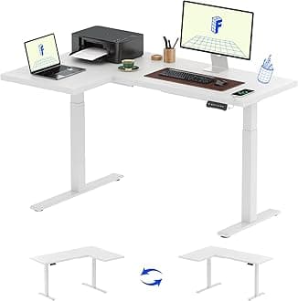 FLEXISPOTPro Corner Desk Dual Motor L Shaped Computer Electric Standing Table Sit Stand Up Height Adjustable Desk Home Office Table with Splice Board, 63x40 White
