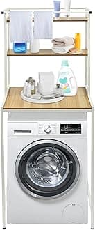 Washer and Dryer Storage Rack, 3 Tier Over The Washer and Dryer Storage Shelf, Bathroom Space Saving Organizer Shelves Space Saver Standing Rack for Bathrooms, Laundry Rooms (White+ Log)