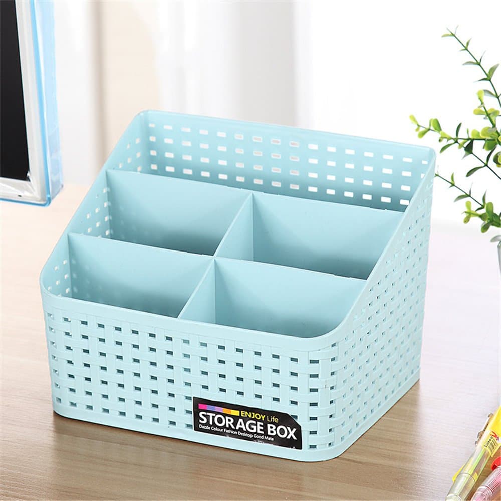 VANKER Plastic Desk Multi-grid Cosmetic Organizer Case Makeup Brushes Hollow Storage Box Holder Simple Easy Desk Tidy-Large; Blue