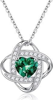 Birthstone Necklace Love Gifts for Women, 925 Sterling Silver Love Knot Birthstone Jewelry Natural or Created Gemstone Mothers Valentines Day Anniversary Birthday Christmas Gifts for Her Mom Wife,