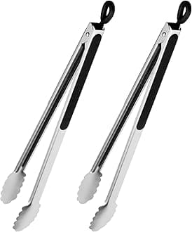 Grill Tongs, 17 Inch Extra Long BBQ Tongs, Premium Stainless Steel Metal Tongs for Cooking, Grilling, Charcoal, Barbecue/BBQ, Buffet (17", 2PCS)
