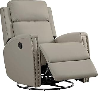 Leather Recliner Chair Swivel Rocker Manual Reclining Sofa for Adults Single Sofa with Rivet Decoration for Living Room Bedroom