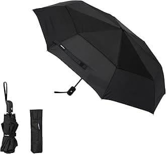 Amazon Basics Round Automatic Travel Compact Umbrella Windproof Strong, with Wind Vent, Black, One Size