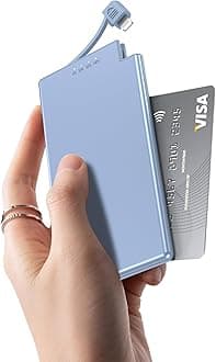 Auskang 5000mAh Power Bank with built-in Charging Cable, Ultra Slim and Super Lightweight Portable Charger Small External Battery, Compatible with iphone (Excluding iPhone 15 series)- Blue