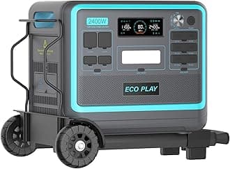 Eco Play Portable Power Station with Hand Cart, 2400W (Peak 4800W) with 2048Wh LiFePO4 Battery, 3x230V AC Pure Sine Wave, 1.8H to Full Charge, Solar Generator for Camping/Outdoor/Emergency