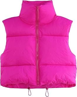 CULACCINO Women's Winter Cropped Puffer Vest Crop Jackets for Women Full Zip Stand-Up Collar Padded Lightweight Outwear Vest