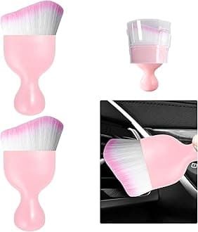 Ziciner 2 PCS Car Detailing Brush, Curved Soft Bristles Auto Removal Dust Collectors, Universal Vehicle Dashboard, Air Conditioner Vents etc Interior Cleaning Tool Accessory (Pink/Pink)