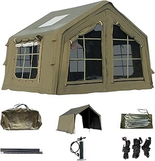 Inflatable Tent for Camping, 2-4/3-5/6-10 Person Blow up Tent Includes Tarp and Pump, Easy to Set Up for Glamping with Stove Jack, Luxury Thick Material & Puncture-Proof, Army Green