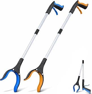 Grabber Reacher Tool - 32” Extra Long Foldable Gripper and Reaching Tool - Heavy Duty Pick Up Stick Grabbers for Seniors, Trash, Surgery Recovery Must Haves Gifts (Blue+Orange 2P)
