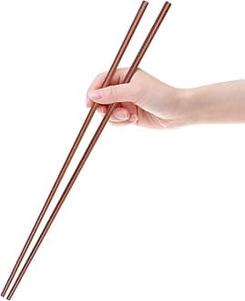 GLAMFIELDS16.5 Inches Wooden Cooking Chopsticks Reusable for Noodles Frying Hotpot Extra Long Kitchen Chop Sticks Brown 2 Pairs