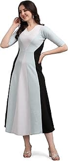 PURVAJA Women's Geometric Half Sleeve Maxi Dress