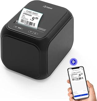 CLABEL Desk Bluetooth Barcode Label Printer: Label Maker with Direct Thermal Printing, 2-3 Inch Print Width for Barcodes Address Warehouse with 1 Roll 40x30mm Label (3 Inch Soot)