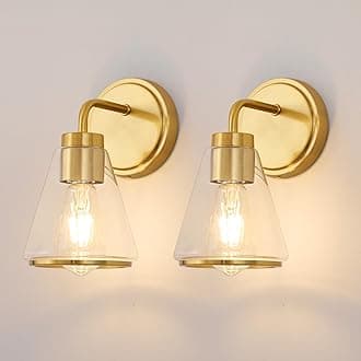Gold Vanity Lights Bathroom Lighting Fixtures Over Mirror with Clear Glass Shade, Modern Wall Sconce Lighting Set of 2, 5.5 Inch Vanity Light Bathroom Light for Bath - 1-Light x 2 Pack
