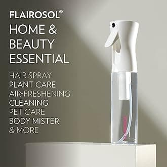 Flairosol - The Original, Continuous Ultra Fine Mist Spray Bottle, Multi-Tasking Marvel for Hair, Skin, Home, Pet Care and more, Refillable and Reusable (10.1oz) (Clear Bottle-Pink Print)