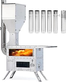 – Pellet Stove with Oven, Portable Wood Burning Stove for Outdoor, Cooking, Hiking,Hot Tent Stove with Stainless Steel Construction. Chimney Pipes Included(Model: Greenstovehori 5)