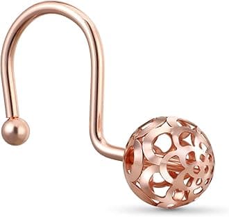 CHICTIE Rose Gold Shower Curtain Hooks Rings,Set of 12 Decorative Shower Curtain Hooks,Metal Rustproof Shower Rings for Bathroom