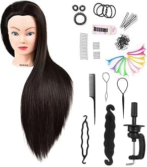 Mannequin Head Styling Mannequin Head for Hair Styling and Free Table Stand Training Head Manikin Cosmetology Doll Head with Long Fiber Hair Hairdresser Practice Head for Stylist