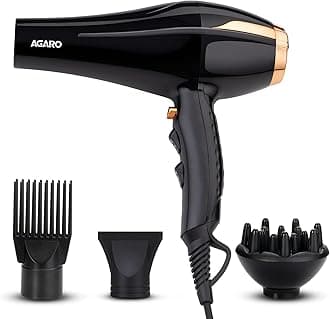 AGARO HD-1130 2000 Watts Professional Hair Dryer with AC Copper Motor, Concentrator, Diffuser, Comb, Hot & Cold Air, 2 Speed 3 Temperature Settings with Cool Shot, For both Men & Women, Black