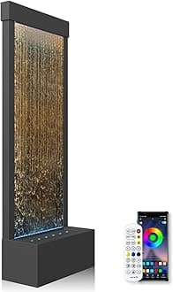 LONGRUN 48" Indoor Waterfall with App-Controlled RGB Lights, Elegant Floor Fountain, Floor Standing Water Feature, Indoor Fountain & Waterfall Freestanding Home Decor Easy Setup Water Fall Black-Brown