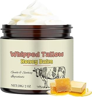 Beef Tallow for Skin, Tallow and Honey Balm, Grass Fed Beef Tallow for Skin Care - Natural Handmade Lotion Whipped Bee Venom Cream for Face & Body Sensitive Skin