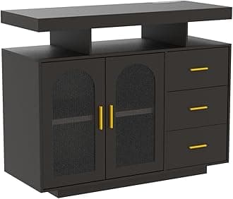HWB RGB LED Coffee Bar Cabinet Kitchen Storage Cabinet & Sideboard Buffet Cabinets - Wood Coffee Bar Table with Shelf Capacity for Dinning Room/Living Room/Kitchen(Black)
