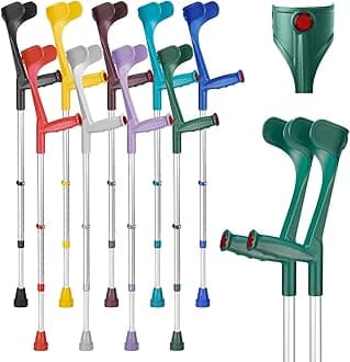 Ossenberg Classic Open Cuff Ergonomic Grip Elbow Crutches – Green – Pair | Lightweight Height Adjustable Economy Comfort Coloured Forearm Crutches for Adults Men & Women Mobility and Walking Aids