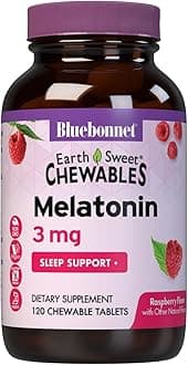 Nutrition EarthSweet Melatonin 3 mg Fast-Acting Quick Dissolve Nighttime Relaxation & Restful Sleep Support - Sleep Aid - Gluten-Free, Vegan - Raspberry Flavor - 120 Chewable Tablets