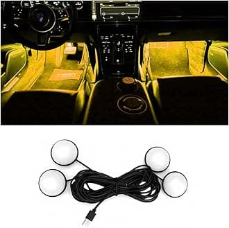 BESULEN Car Interior LED Lights, Automotive Ambient Neon Light Kit with USB Port, Car Accessories, Gifts for Men and Women, 4 in 1 Decoration Lights for Car, Garden, Home, Party（Yellow）