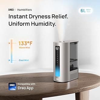 Dreo Bedroom Humidifier, Warm Cool Smart Mist for Large Rooms, Ultrasonic Oil Diffuser, 60 Hours Silent Battery Life for Baby