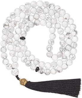Premium Muslim Prayer Beads - Natural Stone (8mm, 99 Beads), Howlite, White
